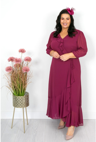 Raspberry Crossover Midaxi Dress