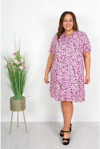 Pink Floral Button Through Shirt Dress