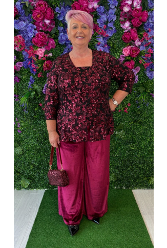 Burgundy Red Sequin Cami & Jacket 