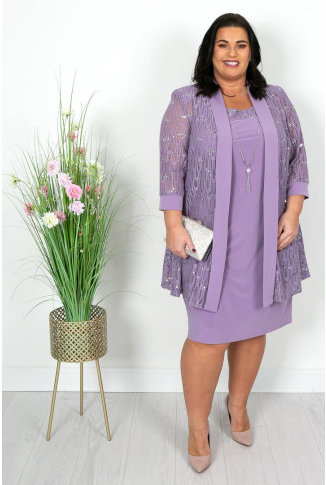 Lilac Dress and Lace Sequin Jacket