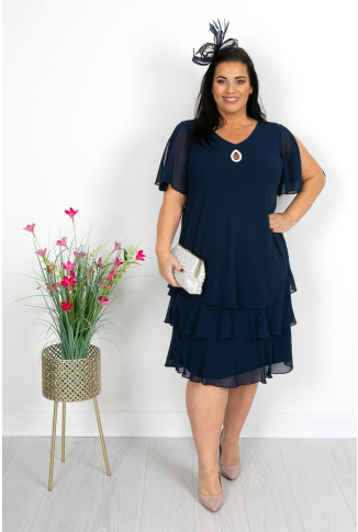 Navy Chiffon Tier Hem Dress