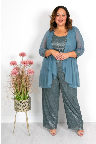 Sage & Spruce Green Mesh Jacket & Lurex Trousers Suit