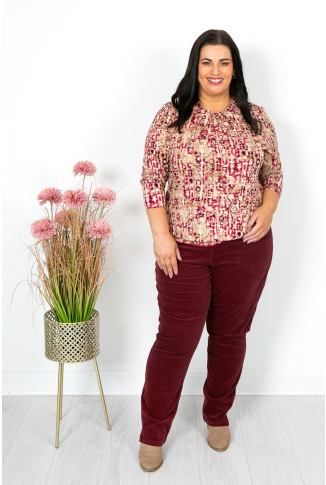 Burgundy and Biscuit Shirred Hem Top - Online Exclusive