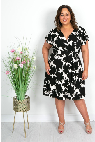 Black and Ivory Faux Wrap Dress - Online Exclusive