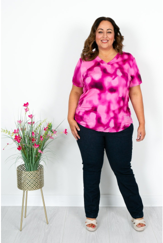 Pink Tie Dye V Neck Top