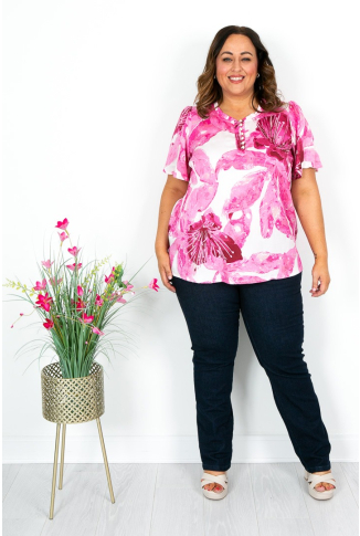 Pink & Ivory Button Detail Top