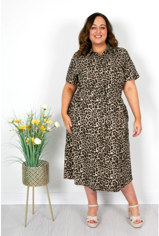 Animal Print Midi Shirt Dress 