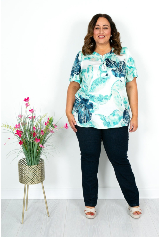 Sea Green & Ivory Button Detail Top