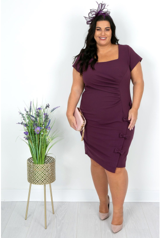 Deep Purple Ruched Dress with Bow - Online Exclusive