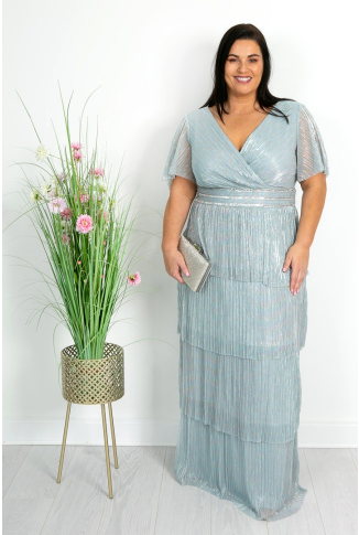 Metallic Mint Tiered Maxi Dress