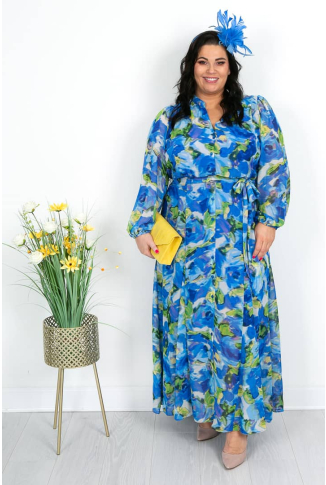 Blue and Lime Chiffon Shirt Dress - Online Exclusive