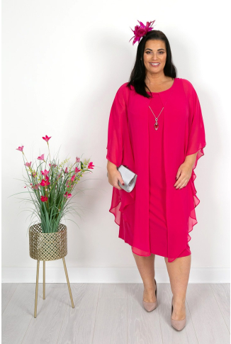 Cerise Pink Chiffon Cape Dress