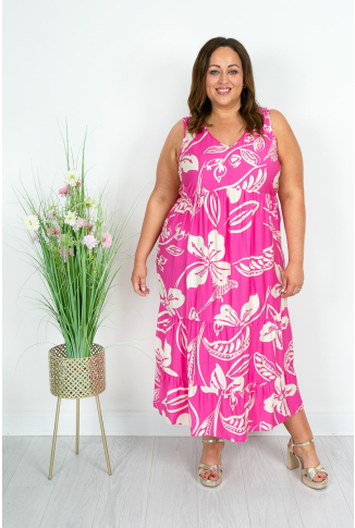 Pink Tropical Print Dress