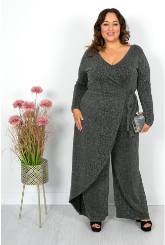 Overlay Jumpsuit in Silver Lurex