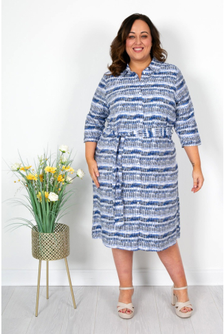 Aztec Print Shirt Dress in Blues