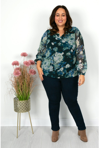 Sea Green Floral Chiffon Top