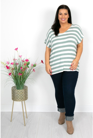 Khaki & White Stripe Top