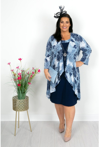 Navy & Sky Blue Plisse Dress & Jacket