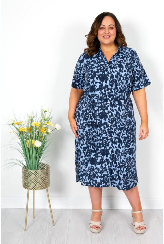 Navy & Blue Midi Shirt Dress