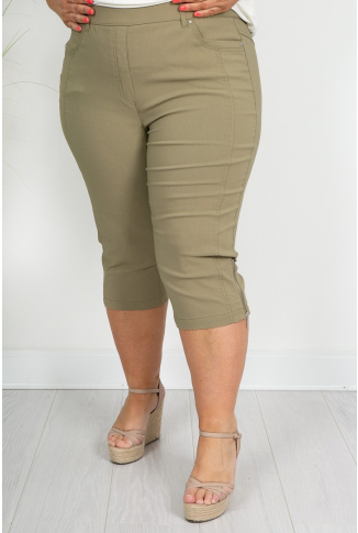 Khaki Zip Detail Crops