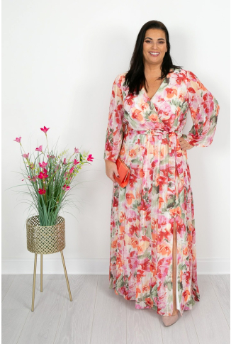 Pink & Coral Floral Maxi Dress