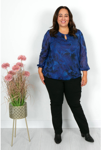 Mesh Keyhole Detail Top in Blue