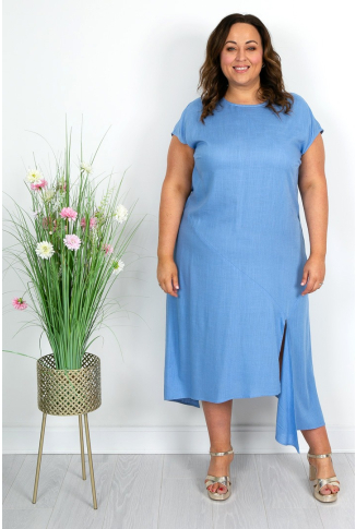 Linen Mix Midi Dress in Sky Blue