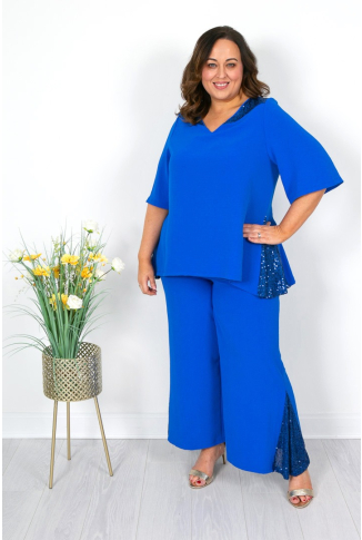 Royal Blue Top & Trousers with Sequin Insets