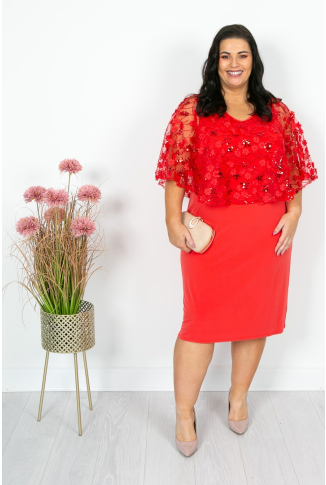 Red Embellished Overlay Dress