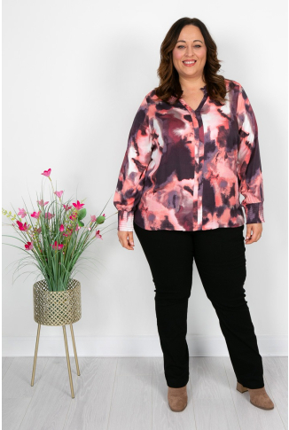 Smudge Print Top in Maroon & Salmon