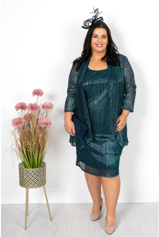 Peacock Green Lurex Dress & Jacket