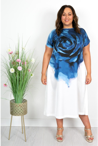 Blue Rose Print Tunic Dress