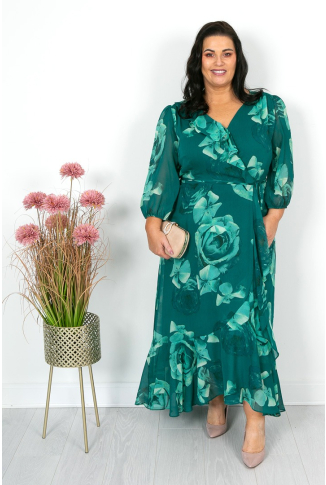 Green Floral Crossover Midaxi Dress