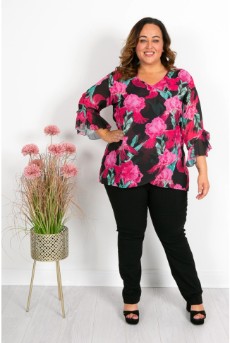 Cerise & Hot Pink Iris Flower Chiffon Top