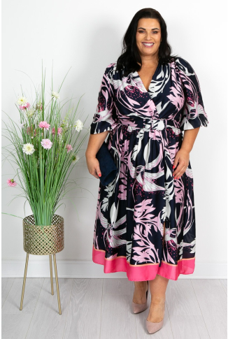 Navy and Pink Belted Dress - Online Exclusive