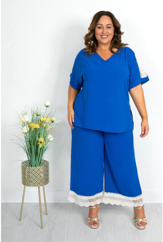 Cobalt Blue Lace Trim Top