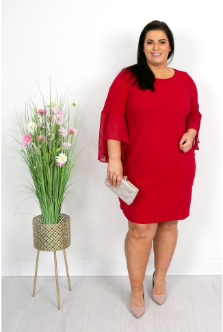 Red Chiffon Pleat Sleeve Dress