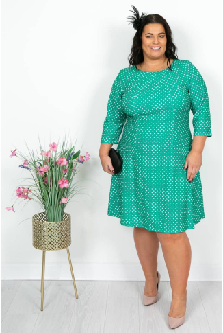 Green and White Polka Dot Fit and Flare Dress-Online Exclusive