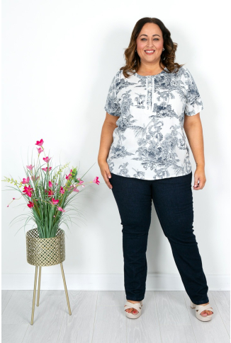 Navy Exotic Print Top