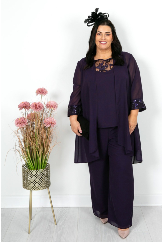 Plum Chiffon Trouser Suit