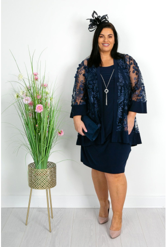 Navy Applique Flower Dress & Jacket