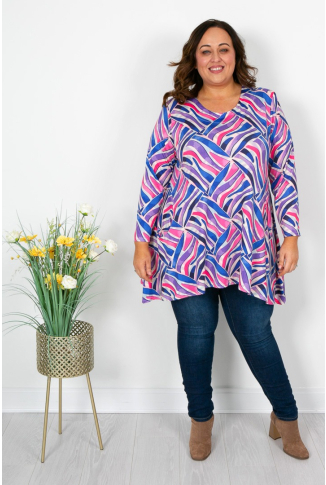 Pink Purple & Blue Abstract Geo Print Pocket Tunic