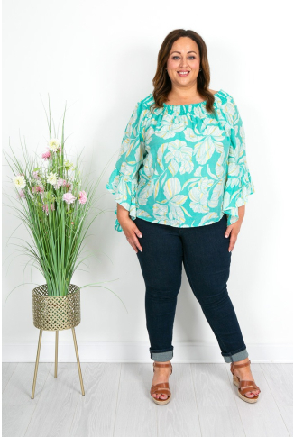Green & White Gold Foil Boho Top