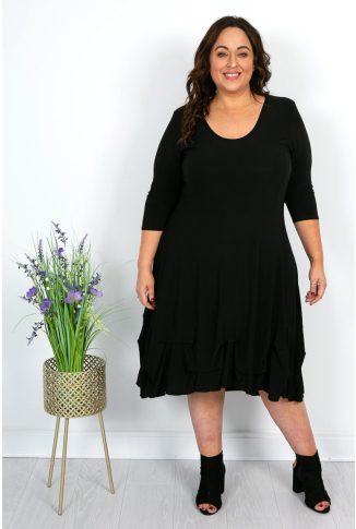 Black Midi Hanky Hem Dress