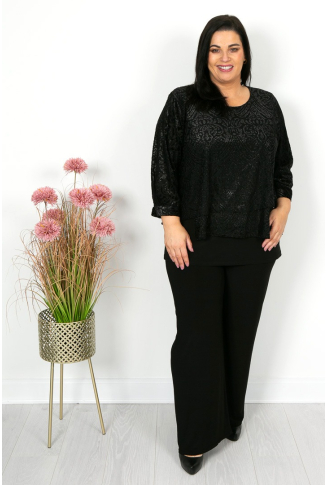Black Burnout Shimmer Overlay Top