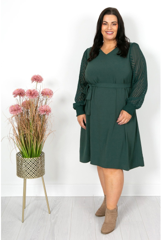 Forest Green Dress with Chiffon Sleeve
