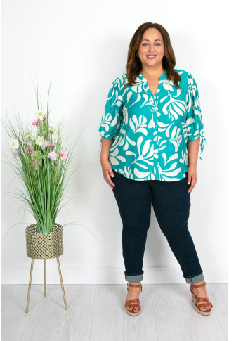 Sea green & Ivory Print Shirt Top