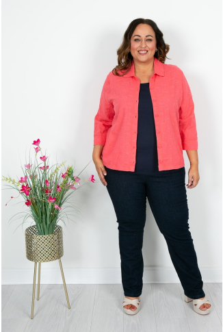 Coral Linen Embroidered Jacket