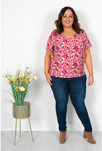 Pink & Coral Aztec Print Top