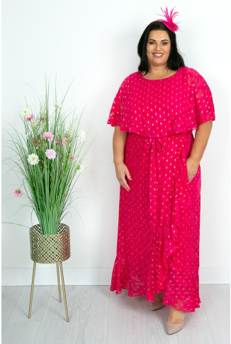 Cerise Pink Clip Dot Capelet Dress - Online Exclusive